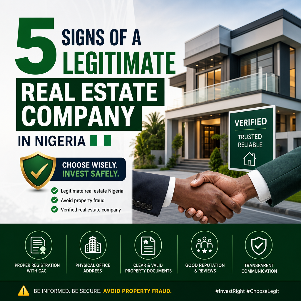 Five signs of a legitimate real estate company in Nigeria for safe property investment.