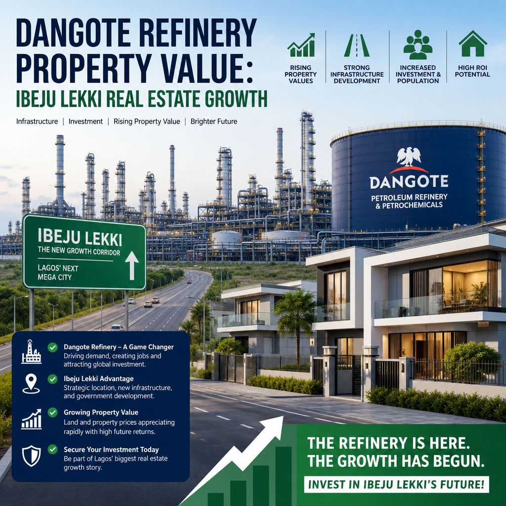 Map highlighting Dangote Refinery boosting Ibeju Lekki real estate growth and property values in Lagos