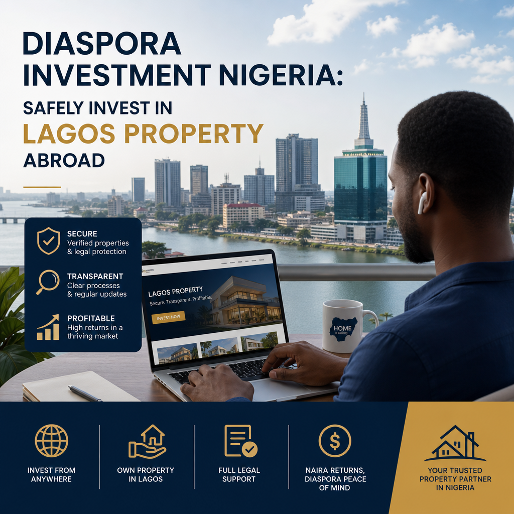 Nigerian diaspora investors reviewing secure Lagos property investment opportunities online