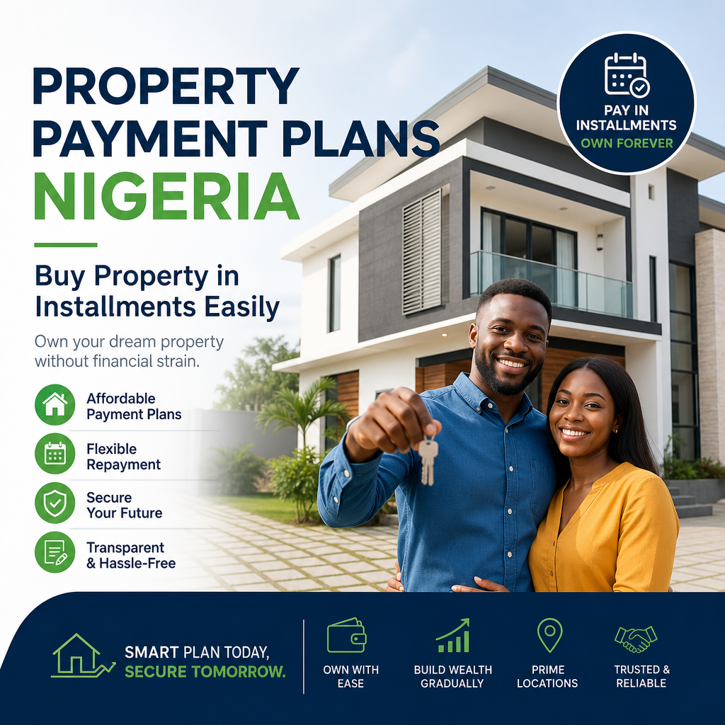 Modern Nigerian couple holding keys in front of a new home, showing flexible property payment plans in Nigeria